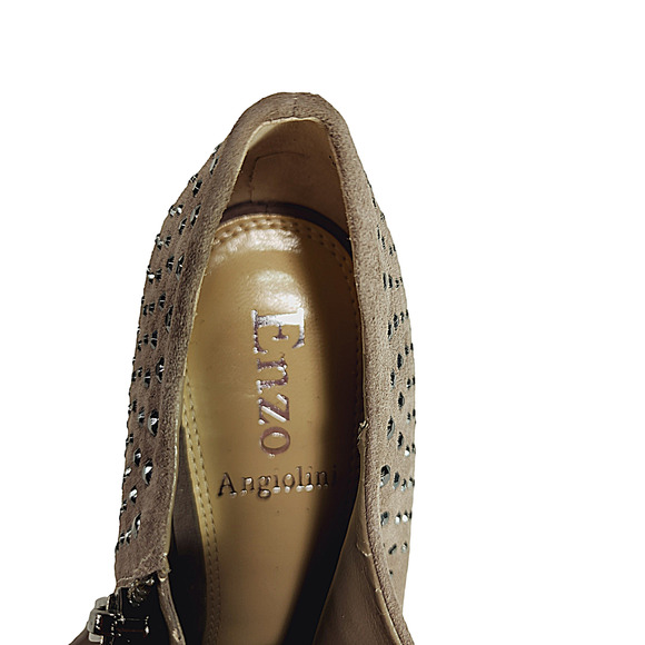 Enzo Angiolini Heeled Ankle Boots Booties sz 7 M Kaiser Suede Beige Embellished - Picture 9 of 11